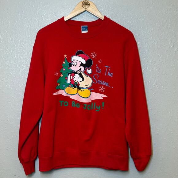 Disney VTG Mickey Mouse Christmas Sweatshirt Tis the Season Red Unisex Small - Picture 2 of 9
